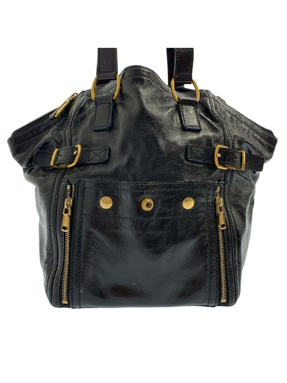 ★SOLD★ Saint Laurent Rive Gauche Downtown Patent Leather Logo Zip Handbag Black - Picture 3 of 8